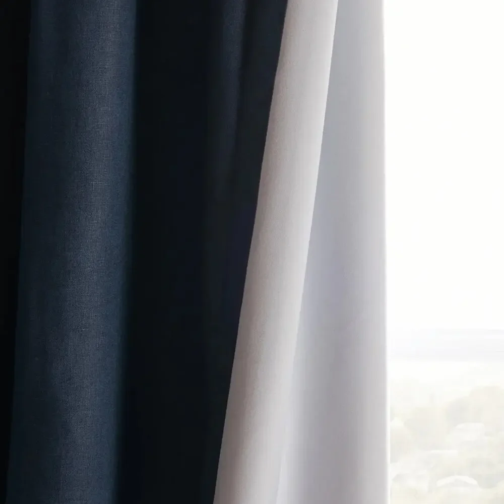 Quince European Linen Room‎ Darkening Curtain Panel Navy Blue Size 96”x120”